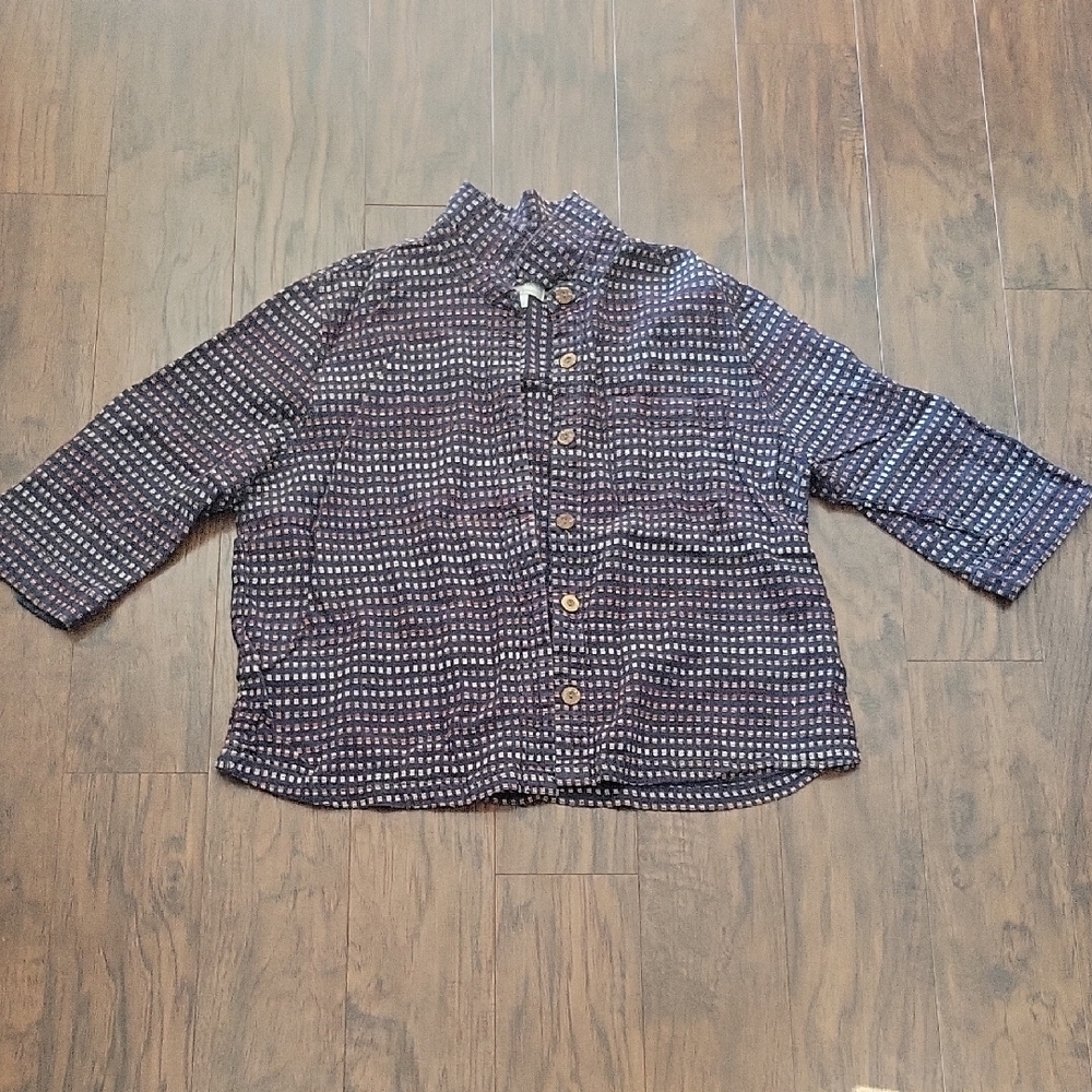 Womens Navy Patterned Button-Up Jacket